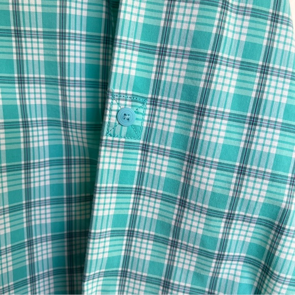 Eddie Bauer Plus Size 2XL Aqua Plaid Long Sleeve Summer Blouse Front Zip Pockets - Picture 9 of 14